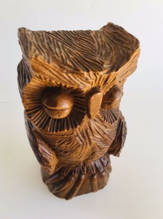Vintage Carved Monkey Pod Wood OWL Alii Of Waikiki Mid Century ;Tiki Witco Era 4