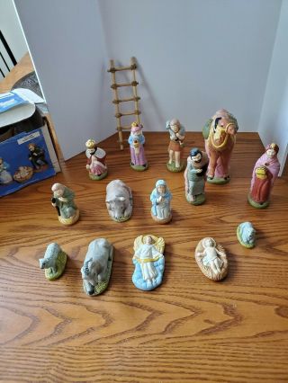 VTG Wee Crafts painted LITTLE PEOPLE NATIVITY SET 14 Piece 1202 4