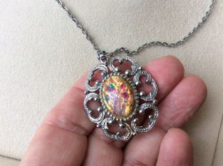 Silver Tone Vintage Fire Opal Dragons Breath Necklace Pendant