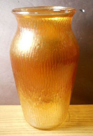Vintage Jeannette Glass Marigold Carnival Gold Tree Bark 7 1/2 " Vase Iridescent