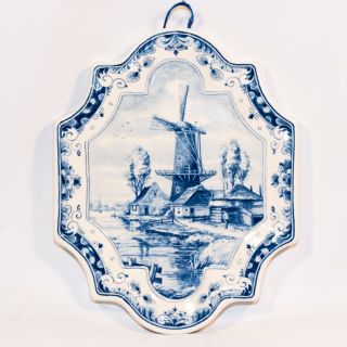 Vintage Delfts Blauw Chemkefa Wall Plate Plaque Windmill Made In Holland 9x7”