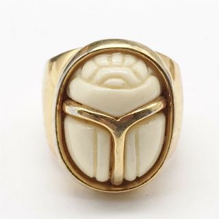 Vintage Faux Scarab Beetle Front Gold Tone Ring Size N