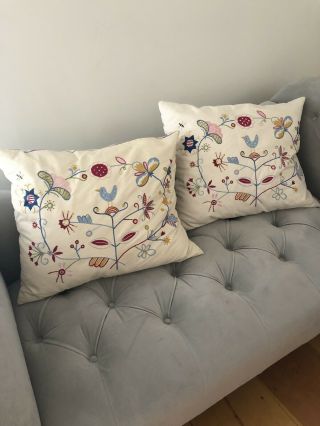 Ikea Alfhild Fagel Embroidered Pillows Floral Birds Shabby Chic Vintage