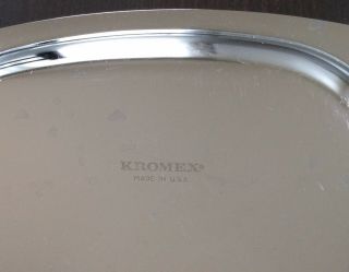 Vintage KROMEX Made In USA Oval Serving Platter Tray 12 5/8” L W/ Wooden Handle 2