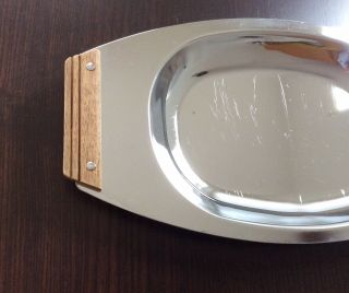 Vintage KROMEX Made In USA Oval Serving Platter Tray 12 5/8” L W/ Wooden Handle 5