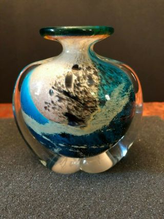 ⭐️ A Mdina Vintage Brown Blue And Sandy Glass Tiger Pattern Vase Signed