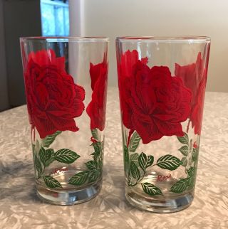 Vintage Boscul 2 Peanut Butter Drinking Glasses " Rose " 5 " Tall 10 Oz Exc Cond -