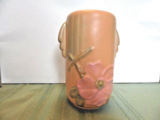 Vintage Weller Studio Art Pottery 6 - 1/2 " Tan Vase Wild Rose Usa Marked Signed