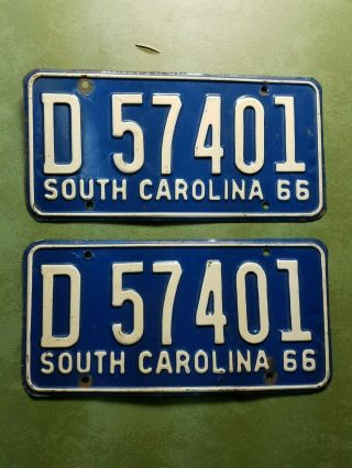 Vintage 1966 South Carolina Matched License Plates D 57401