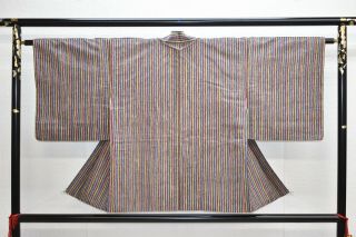 Vintage Silk Kimono Jacket:unique Tsumugi Colourful Stripe@ym29