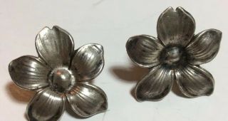 Vintage Sterling Silver Metal Flower Screw Back Earrings - Marked 1 - 1/4 "