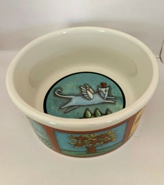 Vintage Ursula Dodge Flight Of The Blue Cat Feeding Dish Stoneware Bowl