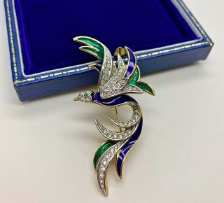 Vintage Signed A&s (attwood & Sawyer) Enamel Crystal Bird Of Paradise Brooch/pin