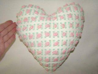 Adorable Vintage Pink Heart Shape Chenille Pillow,  Shabby Chic