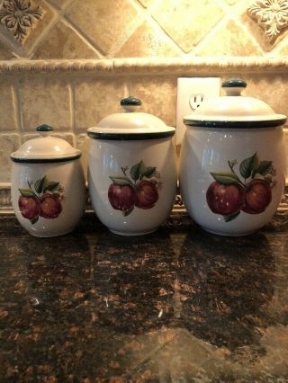 China Pearl Apple Casuals Set Of 3 Cannisters,  China,  Vintage