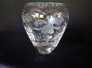 Vintage Signed Royal Brierley England Lead Cut Crystal 7 " Vase Fuchsia Pattern