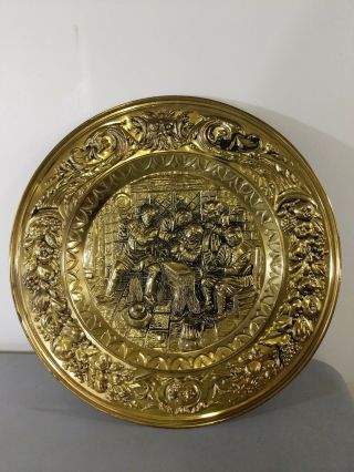 Vintage - Large - Brass - Wall - Hanging - Plate - Platter - 22 Diameter Made In England