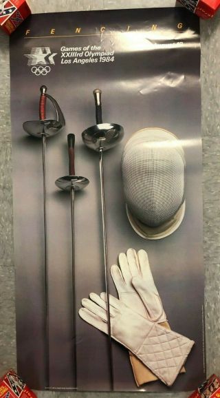 1984 Vintage Los Angeles Summer Olympics Poster Fencing 36x18 "