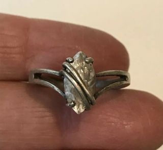 Vintage Unusual Sterling Setting Marquise Cut White Topaz Ring Sz 8.  5 Signed Cl