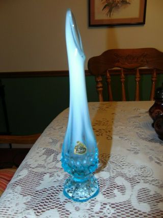 Vtg Feton Glass Blue Hobnail Opalescent Bud Vase
