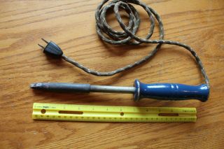 Ge Soldering Iron Vintage 6a302 W85 115v Wooden Handle Blue With Cloth Cord