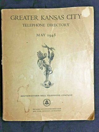 Vintage 1948 Greater Kansas City Area Phone Directory Book - Cool