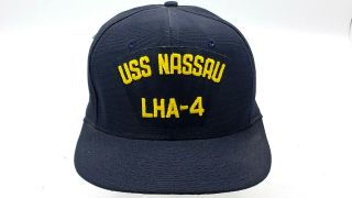 Uss Nassau Lha - 4 Navy Ship Vintage Blue Snapback Hat Cap Ajd