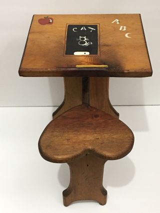 Vintage Handmade Wood Kids Mini Desk Unique Heart Shape Seat