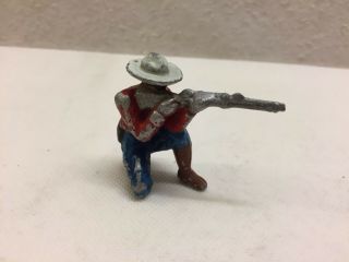 Vintage Krolyn Danish Diecast Toy Gunman Cowboy With Rifle Red And Blue Colors