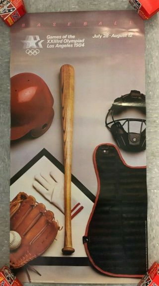 1984 Vintage Los Angeles Summer Olympics Poster Baseball 36x18 "