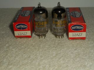 2 Raytheon 12az7 Vacuum Tubes Nos Black Plate Square Getter Matched Date Codes