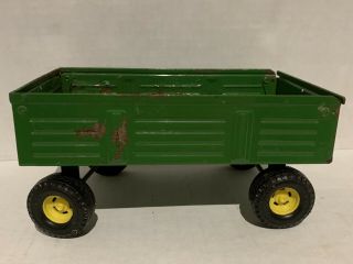 Vintage John Deere Ertl Trailer Hay Wagon Cart Pressed Steel Green Trailer B33