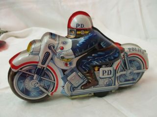 Vintage Japan Tin Litho Friction Wind Up Police Motorcycle 51
