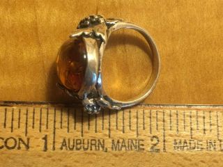 Vintage art nouveau natural amber sterling silver floral design ring.  Size 6 6