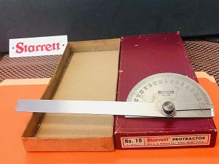 Vintage Starrett No.  19 Steel Protractor With A 6 Inch Long Blade.  " Made In Usa "