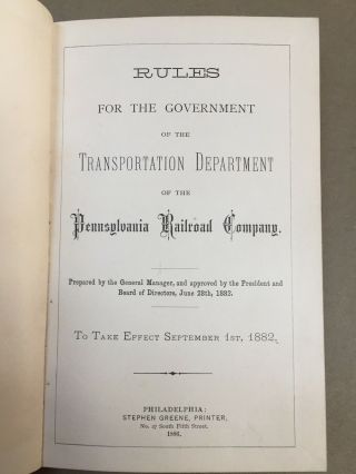 Frank Thomson / Rules For The Government Of The Transportation Department 1886