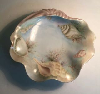 Vintage Hand Painted Clam Shell Decorative Porcelain Shell Bowl Dish