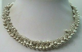 Stunning Vintage Estate Heavy Silver Tone Bead 18 1/4 " Necklace G743o