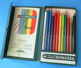 12 Vintage Swan/schwan Carb - Othello Colored Charcoal Pastel Pencils In Case