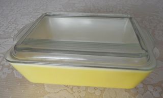 Vintage Yellow Pyrex Refrigerator Dish 503 - B Lid 503 - C Usa (notice Ribs On Lid)