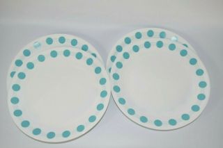 Set Of 4 Vintage Corelle Polka Dot Turquoise South Beach Atomic10 " Dinner Plates