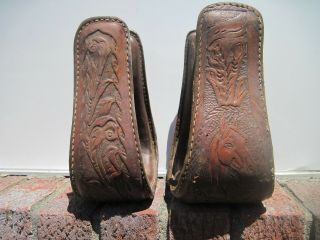 Vintage Pair Rawhide Leather Wrapped Western Saddle Stirrups Horse Tack