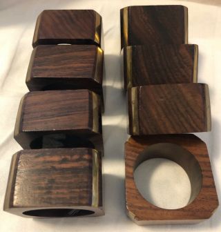 Vintage Wood Gold Trim Square Napkin Rings Set Of 8 India Midmod