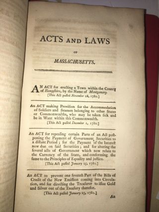 LAWS COMMONWEALTH of MASSACHUSETTS 1ST VOL I 1780 - 1807.  With U.  S.  CONSTITUTION 5