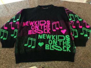 Rare Vintage Rags - Black Pink Green Kids On The Block Music Notes Sweater