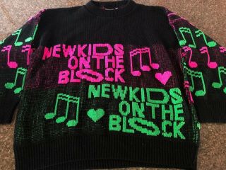 RARE Vintage RAGS - Black Pink Green kids On The Block Music Notes Sweater 2