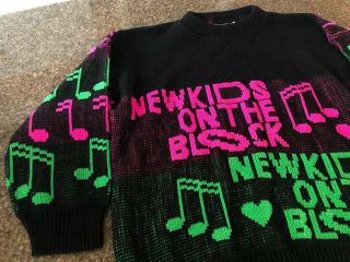 RARE Vintage RAGS - Black Pink Green kids On The Block Music Notes Sweater 3