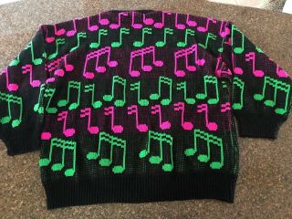 RARE Vintage RAGS - Black Pink Green kids On The Block Music Notes Sweater 7