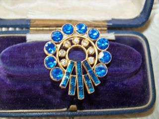Vintage Jewellery Charming Blue Sapphire Baguette Rhinestone Art Deco Brooch Pin