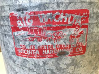 Vintage Big Wichita 5 - Gallon Galvanized Steel Water Cooler Jug Container 2